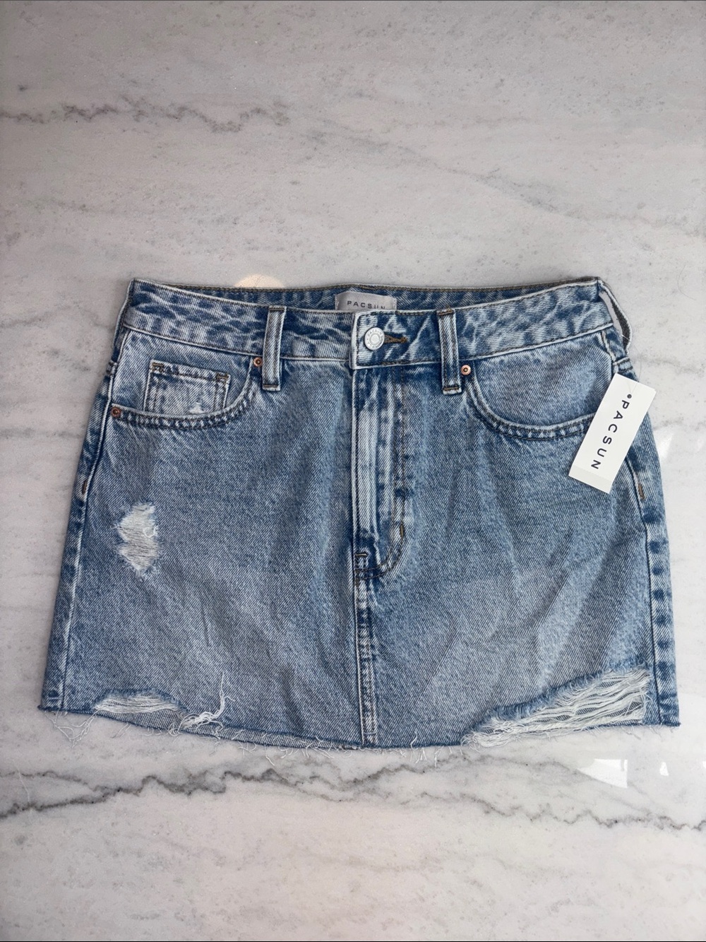 PacSun Light Blue Distressed Denim Mini Skirt Style # 0032 Size 25